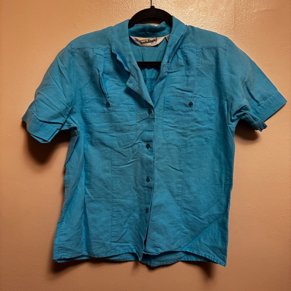 Diane Von Furstenberg Short Sleeve Blue Button Shirt 8
